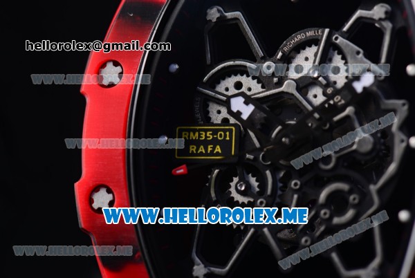 Richard Mille RM 35-01 RAFA Miyota 9015 Automatic PVD Case with Skeleton Dial and Dot Markers Black Rubber Strap - Click Image to Close